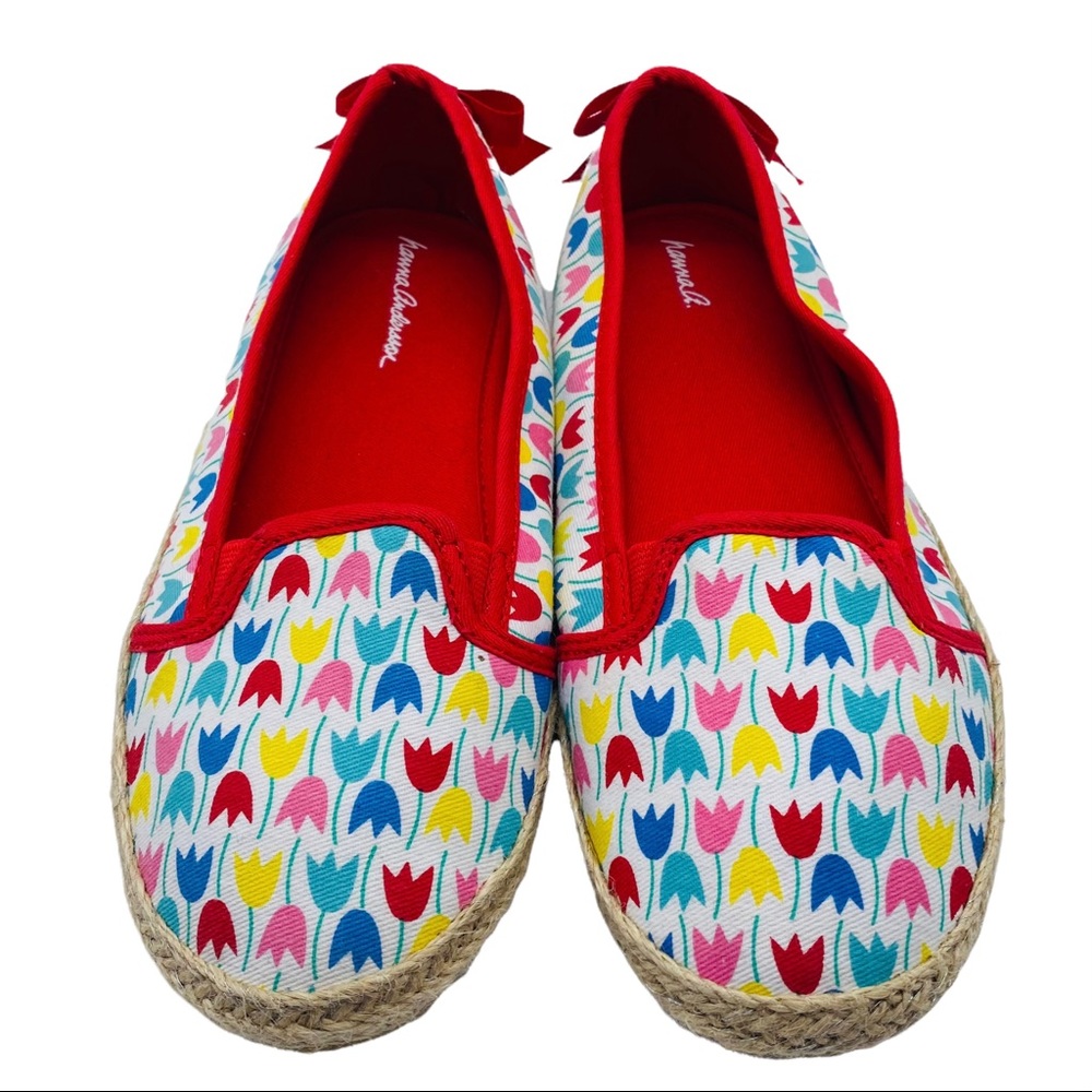 Hanna Andersson Girls Tanja Espadrille Slip On Shoes Size 4 Red Colorful Tulips - Picture 5 of 12